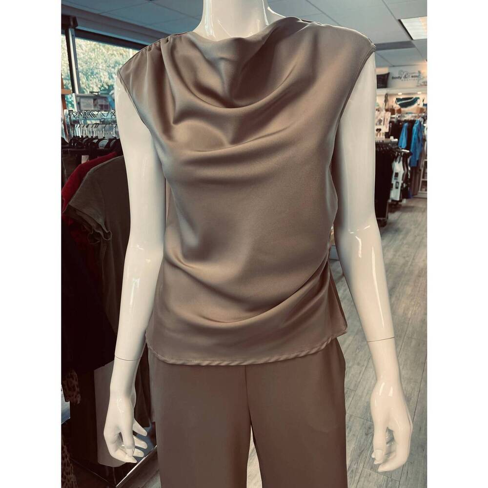 NEW UP! women's drapped belize top in almond